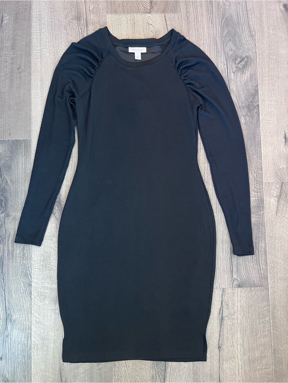 Motherhood Black Long-Sleeve Maternity Bodycon Dress